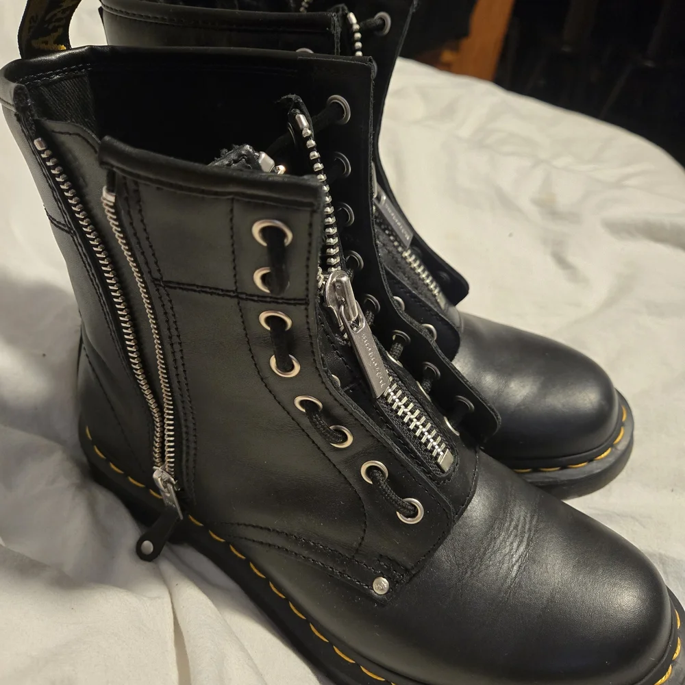 Dr. Martens Black Leather Moto Boots with Silver Zippers - Picture 4 of 8